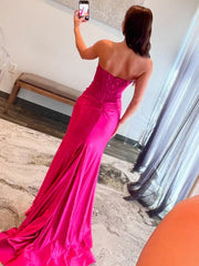 Emerald Green Beaded Strapless Applique Formal Dress with Slit