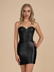 Black - Bodycon Sweetheart Satin Corset Homecoming Dresses with Beads