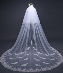 Ivory Tulle & Lace Cathedral Veil Blusher Veil