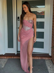 Strapless Sequin Mermaid Prom Dress With Split