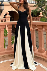 White - Spaghetti Straps Sleeveless A Line Satin Long Prom Dresses