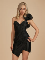 Black - One Shoulder Bodycon Beaded Homecoming Dresses With Flower