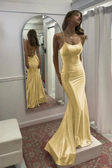 Cute Mermaid Scoop Neck Satin Long Prom Dress