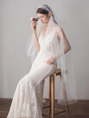 Knee Length Juliet Cap Veils Asymmetrical Hem Bridal Veil