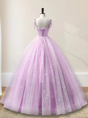 Lilac A-Line Spaghetti Straps Tulle Long Quinceanera Dresses