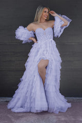 Pink - A line Sweetheart Glitter Tulle Prom Dress with Slit