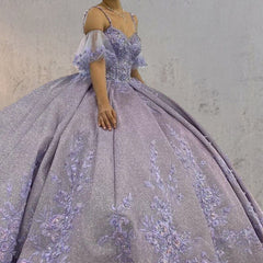 Lavender Off-the-Shoulder Straps Appliqued Quinceanera Dresses
