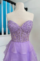 A-Line Strapless Tiered Corset Short Homecoming Dress with Appliques