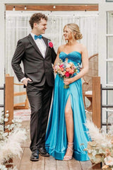 A Line Sweetheart Royal Blue Keyhole Long Prom Dress