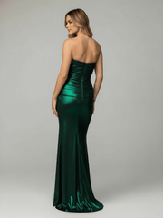 Mermaid Metallic Strapless Long Prom Dresses