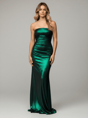 Mermaid Metallic Strapless Long Prom Dresses