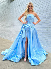 A-line Strapless Taffeta Long Prom Dress With Slit