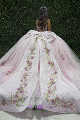 Pink - Off-The-Shoulder Tulle Appliqued Quinceanera Dress With Bow