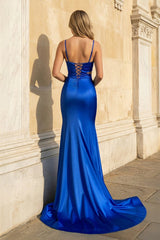 Cute Mermaid Sweetheart Royal Blue Satin Long Prom Dresses