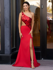 Sheath One Shoulder Cut Mirror Sequins Prom Dress