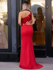 Sheath One Shoulder Cut Mirror Sequins Prom Dress