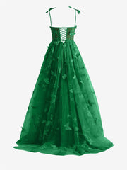 Dark Green A-line Butterfly Lace Lilac Corset Prom Dress with Slit