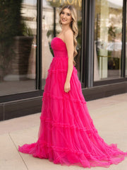A-Line Strapless Ruffles Long Formal Dress with Puff Sleeves