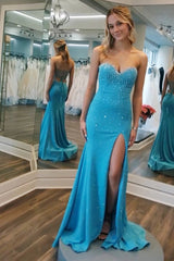 Sweetheart Beaded Mermaid Long Prom Dress With Split