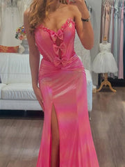 Hot Pink Sweetheart Mermaid Prom Dress with Bowknot
