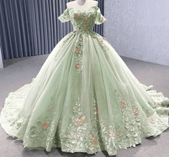 Sage Green Off The Shoulder Lace Up Back Ball Gown Quinceanera Dress