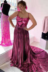 Metallic Off-the-Shoulder Pleated Prom Dress with Broken Mirrors