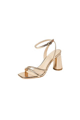Metallic Strappy Block-Heel Sandals