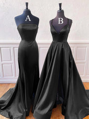 Burgundy Sleeveless Satin Long Prom Dress With Split