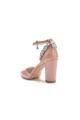 Nude Pink High Heels with Crystal-Embellished Silver Buckle