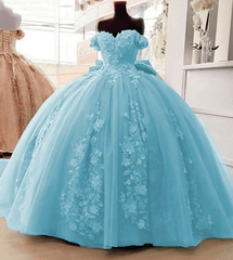 Off Shoulder 3D Floral Applique Quinceanera Dresses