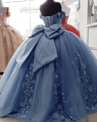 Off Shoulder 3D Floral Applique Quinceanera Dresses