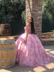Off The Shoulder Neckline Sparkly Quinceanera Dresses With Appliques