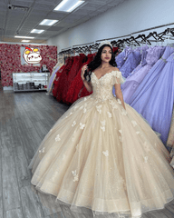 Off The Shoulder Butterfly Quinceanera Dress Glitter Ball Gown