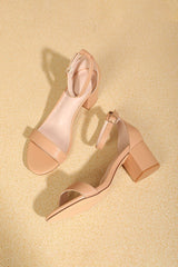 Open Toe Ankle Strap Suede Block-Heel Sandals