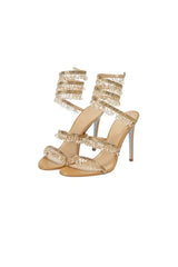 Open Toe Ankle Wrap Beaded Crystal Stiletto Heels