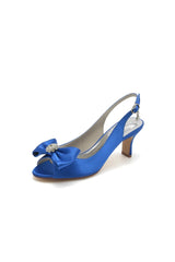 Open Toe Beaded Satin Stiletto Heels With Bow