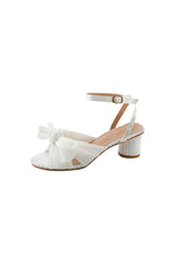 Outdoor Satin Peep Toe Chunky Heel Shoes With Buckle Bowknot