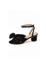 Outdoor Satin Peep Toe Chunky Heel Shoes With Buckle Bowknot