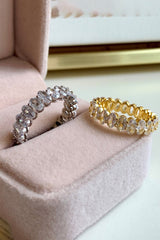 Oval Zircons Sterling Silver 18K Gold Plated Infinity Ring