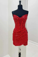 Bodycon Sweetheart Red Sequins Corset Mini Party Dresses