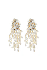 Pearl Dangle Earrings Crystal Gold Floral Hoop