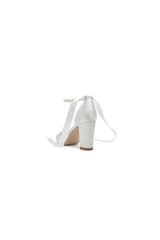 Pearl Ribbon Pointed Toe Ankle Strap Chunky Heel