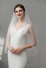 Vintage Pearls Ivory With Beaded Scalloped Bridal Veil Wedding Veil