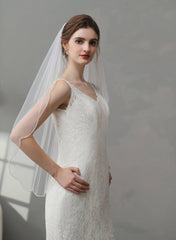 Vintage Pearls Ivory With Beaded Scalloped Bridal Veil Wedding Veil