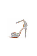 Peep Toe Big colored rhinestones Ankle Strap Stiletto Heels