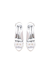 Peep Toe Slingback Beaded Chunky Wedding Shoes with Flowers