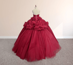 Peplum Red Sleeveless Quinceañera Ball Gown Party Dress