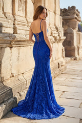 Hot Pink Lace Applique Long Mermaid Dress with Slit