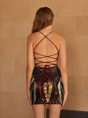 Black - Sheath V Neck Sequined Short Homecoming Dresses