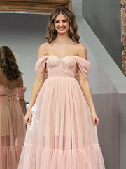 A-Line Rose Pink Tulle Sweetheart Tea-Length Prom Dress
